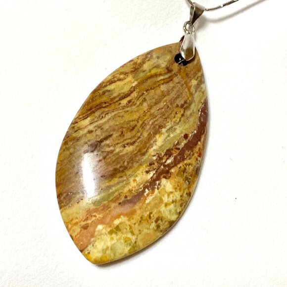 Natural Earthy Jasper Pendant, Large Genuine Gemstone Leaf Shape Pendant - Picture 6 of 11